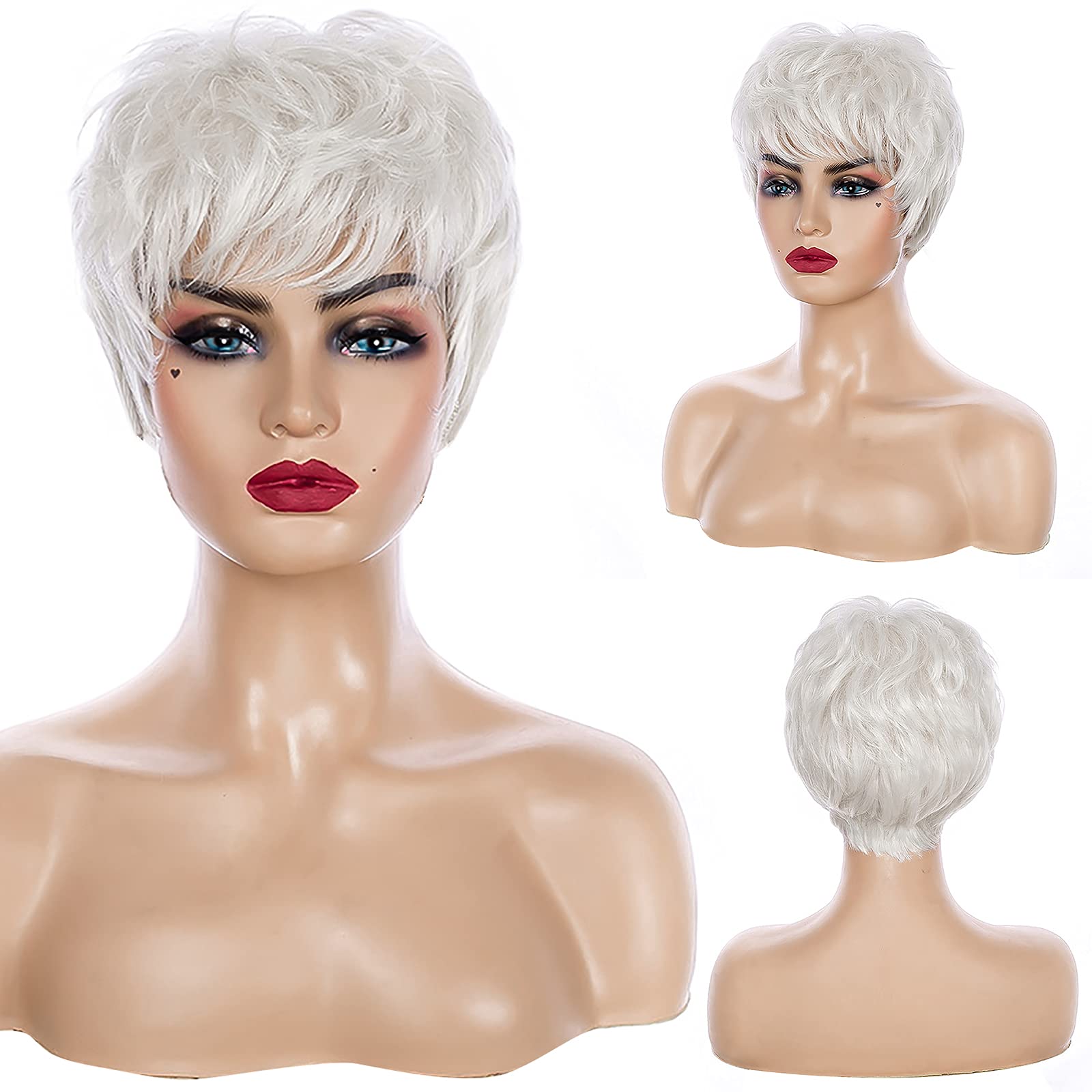 ショートウィッグ Amazon.co.jp: 女性用6インチショートホワイトウィッグ